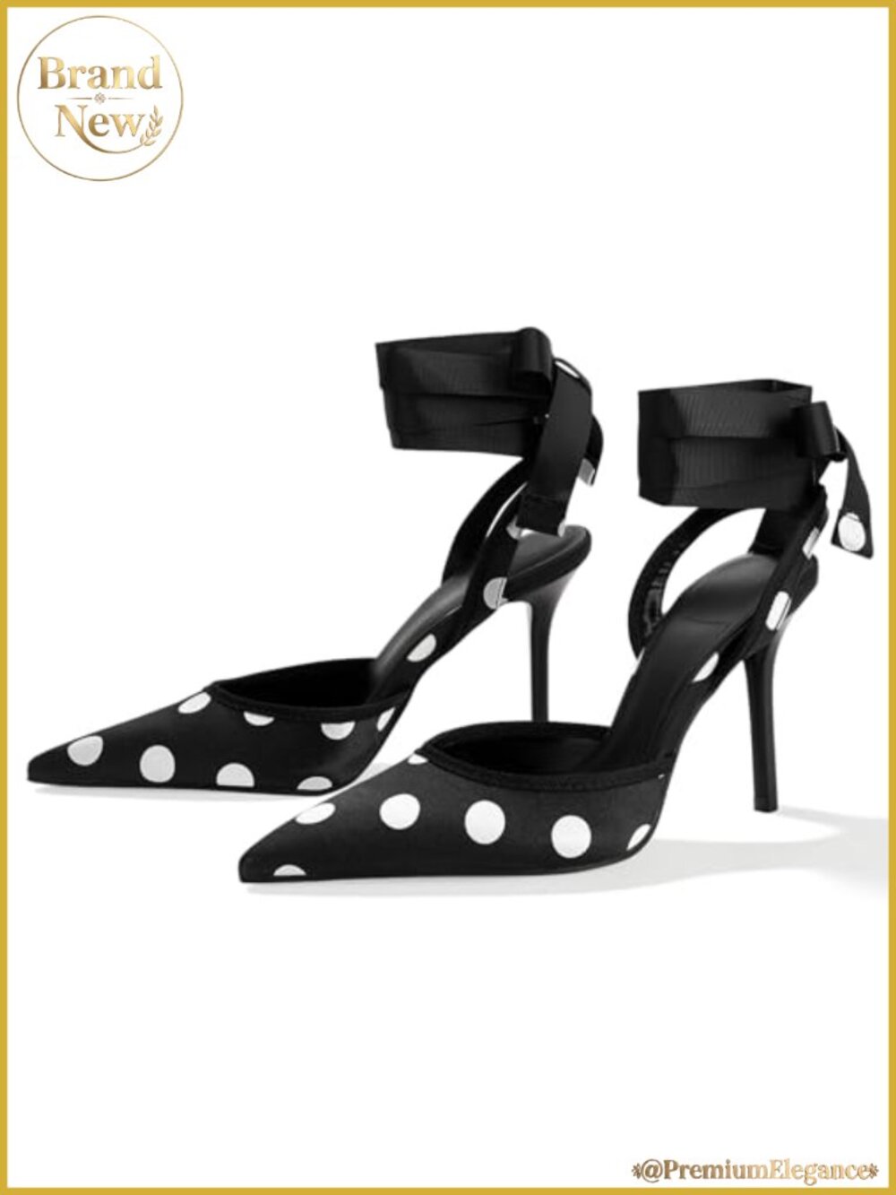 Women's Polka Dot Satin Pointed Toe Lace Up Stiletto Heels Pumps